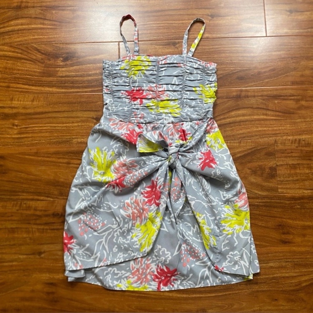 3/$25 Seventy Seven Kids Gray Watercolor Floral Tie Front Dress Size 7 Coastal